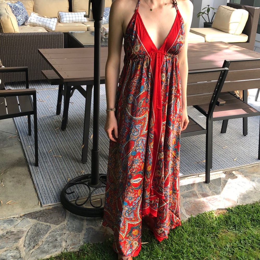 Red silk dress